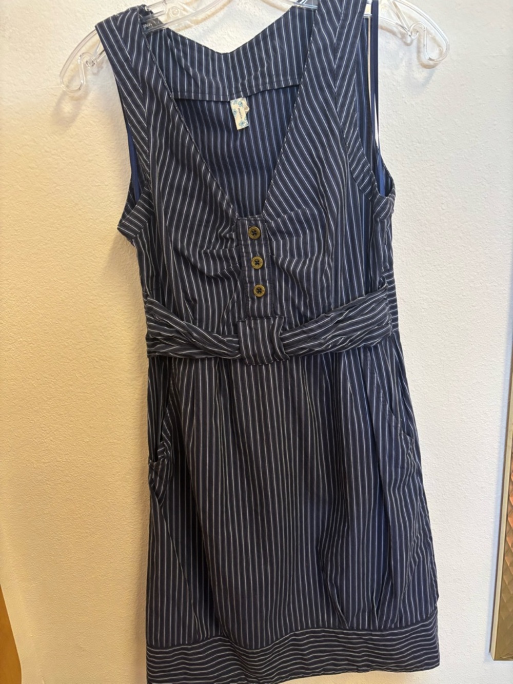 Maeve Navy and White Pinstripe Sleeveless Mini Dress